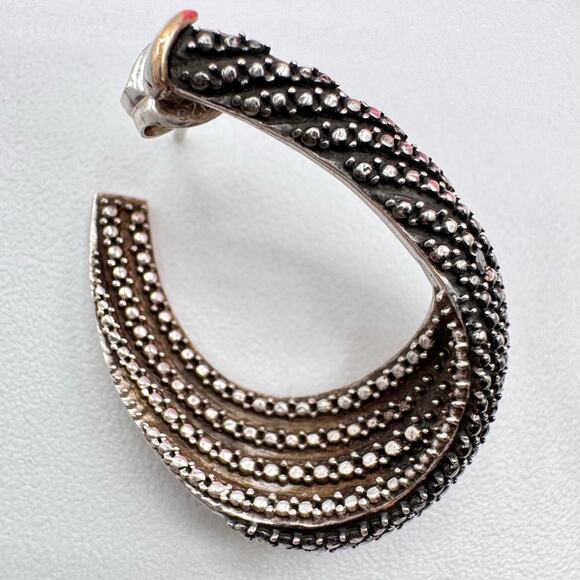Tested Silver Twisted Hoop Earrings Faux Marcasite Milgrain Cobbled 9.23 Grams - Picture 8 of 16